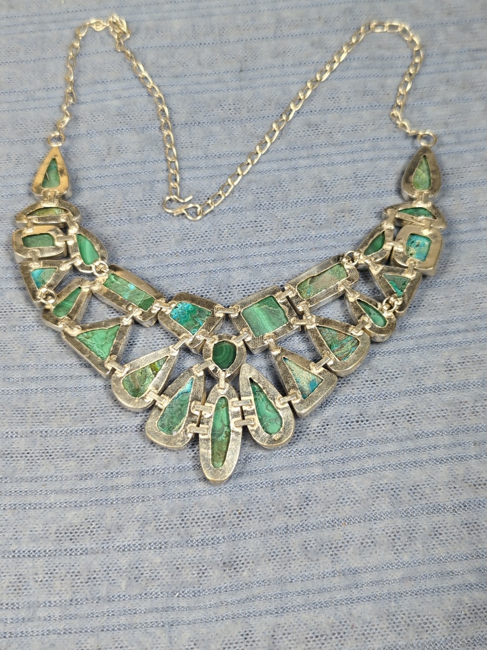 Malachite And Chrysocola Large Natural Stone Statement Necklace - Picture 12 of 12